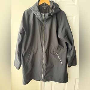 Athleta Black XL Windbreaker Jacket Hood Front Zip Lined.